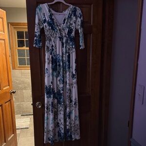 Pinkblush Floral Long Sleeve Maxi Dress in Blue and Green